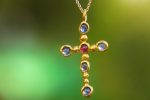 24k gold cross//gold sapphire cross//gold artisan ruby//Ruby cross pendant//blue sapphire gold cross//ruby 24k cross//artisan gold cross