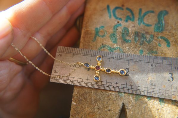 24k gold cross//gold sapphire cross//gold artisan ruby//Ruby cross pendant//blue sapphire gold cross//ruby 24k cross//artisan gold cross
