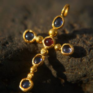 24k gold cross//gold sapphire cross//gold artisan ruby//Ruby cross pendant//blue sapphire gold cross//ruby 24k cross//artisan gold cross