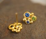 24k gold jewelry//blue sapphire studs//24k gold Studs//24k gold earrings//green tzavorite earrings//sapphire gold earrings//solid gold studs