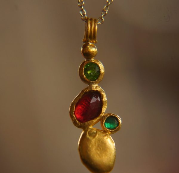 24k gold  pendant//gold ruby pendant//24k gold multi stone pendant//gold tourmaline pendant//24k gold necklace//ruby sapphire tourmaline