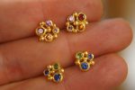 24k gold jewelry//blue sapphire studs//24k gold Studs//24k gold earrings//green tzavorite earrings//sapphire gold earrings//solid gold studs