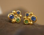 24k gold jewelry//blue sapphire studs//24k gold Studs//24k gold earrings//green tzavorite earrings//sapphire gold earrings//solid gold studs