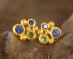 24k gold jewelry//blue sapphire studs//24k gold Studs//24k gold earrings//green tzavorite earrings//sapphire gold earrings//solid gold studs