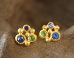 24k gold jewelry//blue sapphire studs//24k gold Studs//24k gold earrings//green tzavorite earrings//sapphire gold earrings//solid gold studs