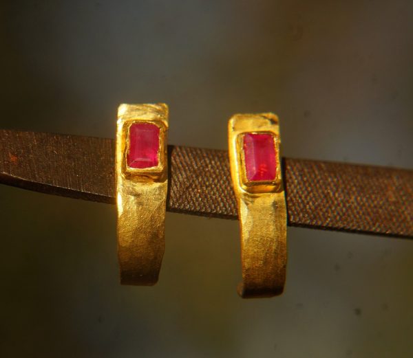 sapphire gold hoops, 22k solid gold, hand made artisan gold hoops. gold small hoops, gold with sapphire earrings, blue sapphire gold hoops