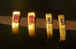 sapphire gold hoops, 22k solid gold, hand made artisan gold hoops. gold sapphire hoops, gold organic earrings, blue sapphire gold hoops