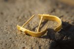 sapphire gold hoops, 22k solid gold, hand made artisan gold hoops. gold small hoops, gold with sapphire earrings, blue sapphire gold hoops