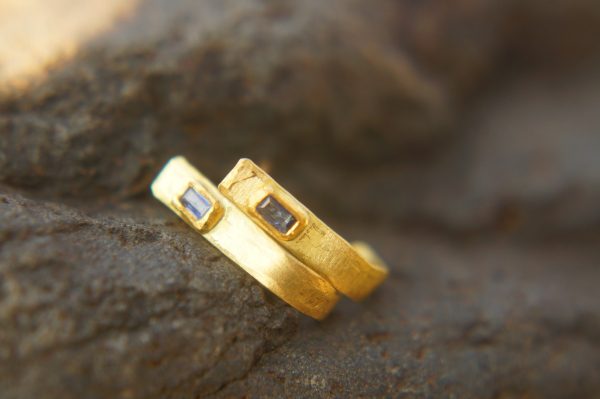 sapphire gold hoops, 22k solid gold, hand made artisan gold hoops. gold small hoops, gold with sapphire earrings, blue sapphire gold hoops