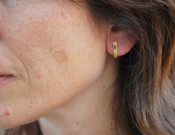 sapphire gold hoops, 22k solid gold, hand made artisan gold hoops. gold small hoops, gold with sapphire earrings, blue sapphire gold hoops