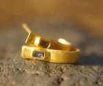 sapphire gold hoops, 22k solid gold, hand made artisan gold hoops. gold small hoops, gold with sapphire earrings, blue sapphire gold hoops