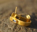 sapphire gold hoops, 22k solid gold, hand made artisan gold hoops. gold small hoops, gold with sapphire earrings, blue sapphire gold hoops