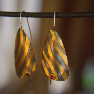 artisan bimetal-gold oxidized silver earrings-24k gold earrings -gold earrings-one of kind earring-artisan  earring-gold artisan -keum boo