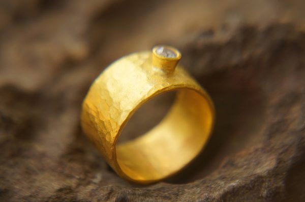 22k gold diamond ring//gold diamond ring//hammered diamond engagement ring//22k gold engagement//artisan diamond ring//boho engagement ring