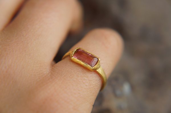 pink tourmaline ,blue sapphire ring, 24k gold ring, unique engagement earrings, 24k gold gem ring, gold tourmaline sapphire, 24k gold ring