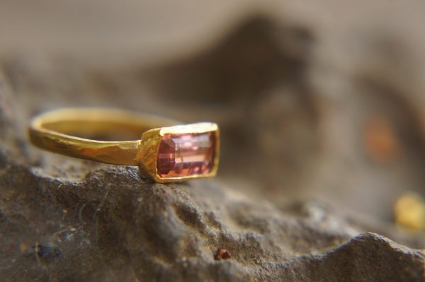 pink tourmaline ,blue sapphire ring, 24k gold ring, unique engagement earrings, 24k gold gem ring, gold tourmaline sapphire, 24k gold ring