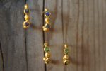 blue sapphire gold hoops, 24k solid gold earrings, hand made artisan gold hoops, small hoops gold with sapphire earrings, organic gold hoops