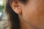 blue sapphire gold hoops, 24k solid gold earrings, hand made artisan gold hoops, small hoops gold with sapphire earrings, organic gold hoops