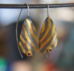 artisan bimetal-gold oxidized silver earrings-24k gold earrings -gold earrings-one of kind earring-artisan  earring-gold artisan -keum boo