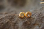 solid 24k gold//Blue zircon Studs//natural blue zircon gold Earrings//gold stud earrings//24k gold earrings//Blue gem gold stud//24k artisan