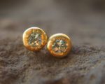 solid 24k gold//Blue zircon Studs//natural blue zircon gold Earrings//gold stud earrings//24k gold earrings//Blue gem gold stud//24k artisan
