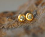 solid 24k gold//Blue zircon Studs//natural blue zircon gold Earrings//gold stud earrings//24k gold earrings//Blue gem gold stud//24k artisan
