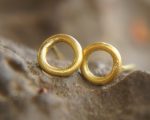 24K Gold and silver studs// circle twisted Studs//round gold Earrings//Handcrafted boho Earrings//Minimalist Jewelry//artisan 24k gold studs