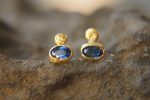 24k solid gold//blue sapphire studs//blue sapphire Earrings//gold stud earrings//2k gold earrings//sapphire earrings //24k gold earring