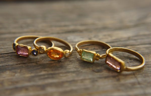 pink tourmaline ,blue sapphire ring, 24k gold ring, unique engagement earrings, 24k gold gem ring, gold tourmaline sapphire, 24k gold ring