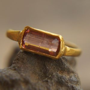 pink tourmaline ,blue sapphire ring, 24k gold ring, unique engagement earrings, 24k gold gem ring, gold tourmaline sapphire, 24k gold ring