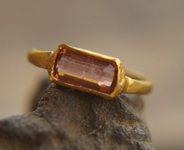 pink tourmaline ,blue sapphire ring, 24k gold ring, unique engagement earrings, 24k gold gem ring, gold tourmaline sapphire, 24k gold ring