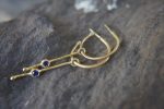 sapphire gold hoops, 22k solid gold, hand made artisan gold hoops. gold sapphire hoops, gold organic earrings, blue sapphire gold hoops
