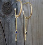 sapphire gold hoops, 22k solid gold, hand made artisan gold hoops. gold sapphire hoops, gold organic earrings, blue sapphire gold hoops