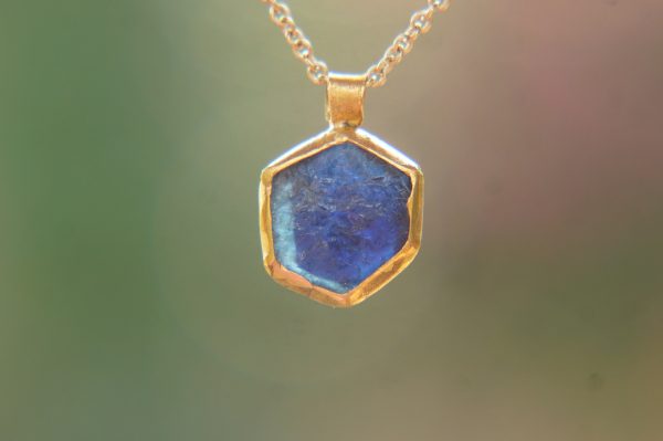 24k gold pendant//blue gold charm//gold tourmaline charm//blue gold charm//artisan gold pendant//blue watermelon pendant//24k gold charm
