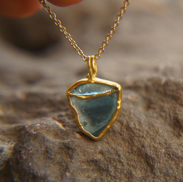 24k gold pendant//blue gold charm//gold tourmaline charm//blue gold charm//artisan gold pendant//blue watermelon pendant//24k gold charm