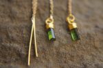 long threaders//24k gold green tourmaline crystal threaders earrings//gold green gem threaders earrings//unique artisan threader earrings