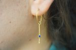 sapphire gold hoops, 22k solid gold, hand made artisan gold hoops. gold sapphire hoops, gold organic earrings, blue sapphire gold hoops
