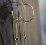sapphire gold hoops, 22k solid gold, hand made artisan gold hoops. gold sapphire hoops, gold organic earrings, blue sapphire gold hoops