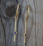 sapphire gold hoops, 22k solid gold, hand made artisan gold hoops. gold sapphire hoops, gold organic earrings, blue sapphire gold hoops