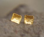 24k gold studs, rectangle earrings, hammered gold studs, artisan gold studs, 24k gold earrings,24k non allergic, solid gold  rectangle studs