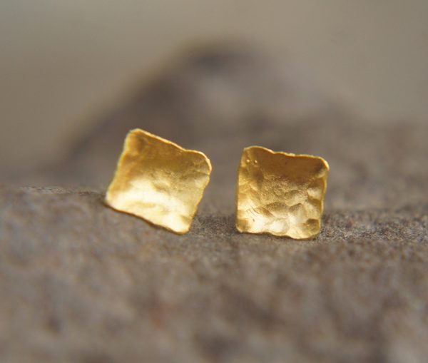 24k gold studs, rectangle earrings, hammered gold studs, artisan gold studs, 24k gold earrings,24k non allergic, solid gold  rectangle studs