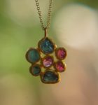 24k gold pendant//flower 22k gold //gold artisan charm//blue gold pendant//artisan gold pendant//tourmaline pendant charm//24k gold pendant