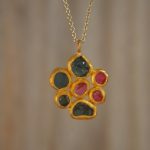 24k gold pendant//flower 24k gold //gold artisan charm//flower gold pendant/artisan gold pendant//tourmaline pendant charm//24k gold pendant
