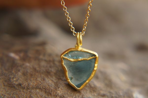 24k gold pendant//blue gold charm//gold tourmaline charm//blue gold charm//artisan gold pendant//blue watermelon pendant//24k gold charm