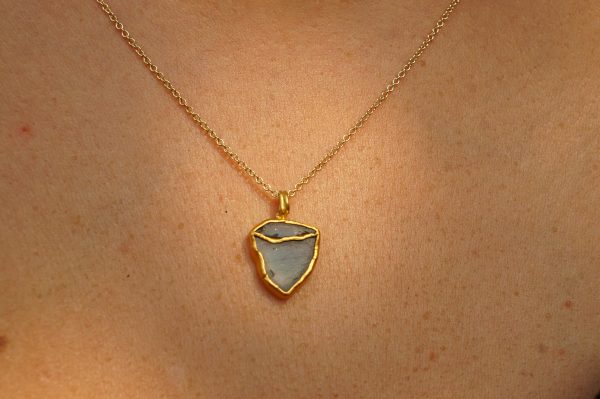 24k gold pendant//blue gold charm//gold tourmaline charm//blue gold charm//artisan gold pendant//blue watermelon pendant//24k gold charm