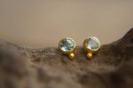 solid 24k gold//Blue zircon Studs//natural blue zircon gold Earrings//gold stud earrings//24k gold earrings//Blue gem gold stud//24k artisan