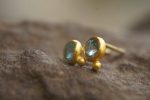 solid 24k gold//Blue zircon Studs//natural blue zircon gold Earrings//gold stud earrings//24k gold earrings//Blue gem gold stud//24k artisan