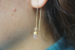 long threaders//24k gold pink tourmaline crystal threaders earrings//gold pink gem threaders earrings//unique artisan threader earrings