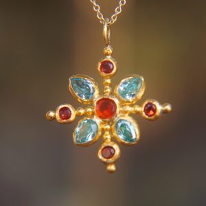 24k gold cross//gold mandala//gold artisan cross//opal cross pendant//gold cross pendant//24k gold pendant//mandala jewelry//gold mandala