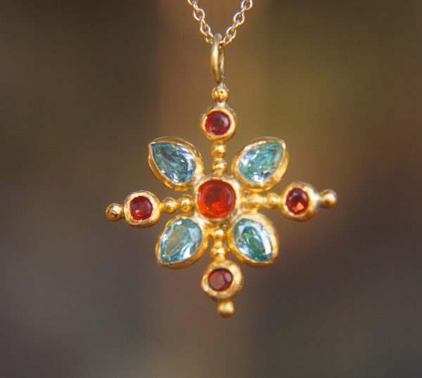 24k gold cross//gold mandala//gold artisan cross//sapphire cross pendant//gold cross pendant//24k gold pendant//mandala jewelry//24k mandala